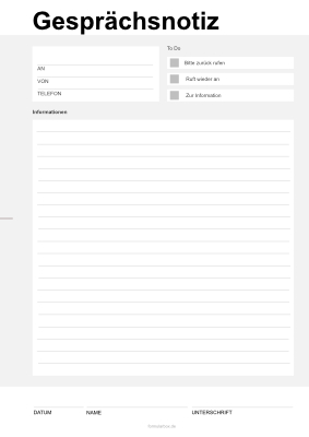 Organisieren, Planen: Notiz: Gesprächsnotiz mit To-Do. PDF Datei