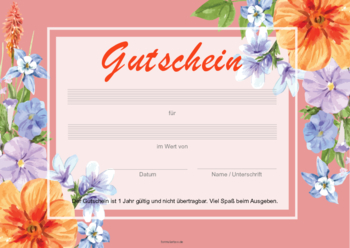 Gutscheine: Gutschein 'Blumen, bunt'. PDF Datei