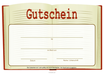 Geschenkgutschein, Buchgutschein 'Buch' mit offenem Buch. Büchergutschein zum Ausdrucken. Gutschein 'Buch' als PDF Datei