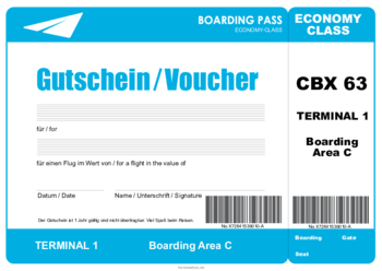 Gutschein für einen Flug (Wert, Blau) Blauer Geschenkgutschein Flugticket, Reisegutschein, Fluggutschein für einen Flug im Wert von ... zum Ausdrucken.
