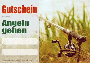 Angelgutschein, Gutschein für Angeln gehen zum selber Drucken. Erlebnisgutschein Angeln als PDF Datei