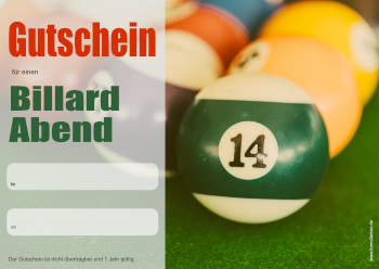 Gutscheine: Erlebnisgutschein Billard. PDF Datei