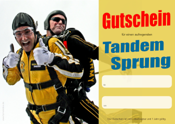 Gutschein für einen Fallschirm Tandemsprung zum Ausdrucken. Erlebnisgutschein Fallschirm Tandem Sprung als PDF Datei