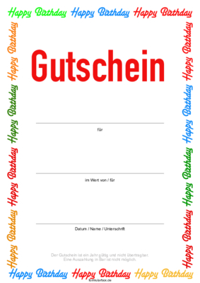 Gutscheine: Gutschein zum Geburtstag, Happy Birthday. PDF Datei