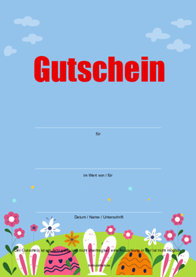 Geschenkgutschein zu Ostern mit einer Osterwiese zum Ausdrucken. Gutschein Ostern, Osterwiese als PDF Datei
