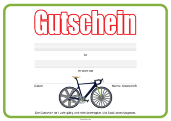 Gutscheine: Gutschein 'Fahrrad, Rennrad'. PDF Datei