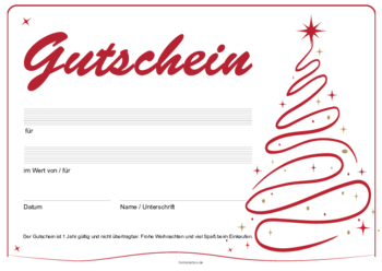Gutscheine: Weihnachtsgutschein, roter Weihnachtsbaum. PDF Datei