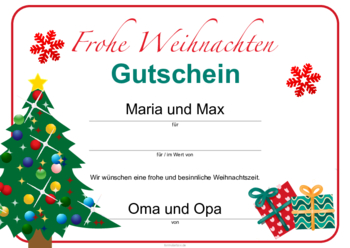 Weihnachtsgutschein Christbaum Pdf Vorlage Zum Ausdrucken