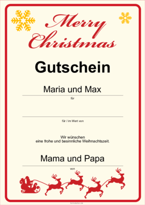 Gutscheine: Weihnachtsgutschein, Merry Christmas. PDF Datei