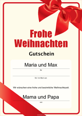 Gutscheine: Weihnachtsgutschein, Schleife. PDF Datei