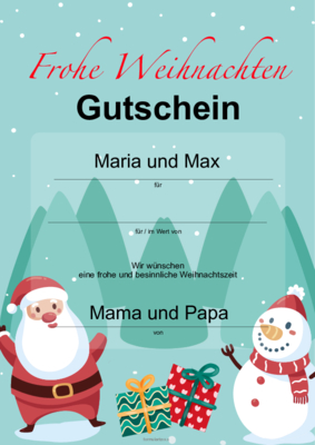 Gutscheine: Weihnachtsgutschein, Schneemann. PDF Datei
