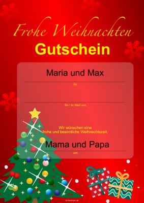 Gutscheine: Weihnachtsgutschein, Christbaum, Rot. PDF Datei