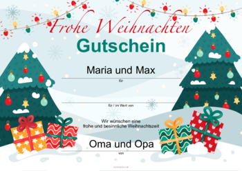 Gutscheine: Weihnachtsgutschein, Winterlandschaft. PDF Datei