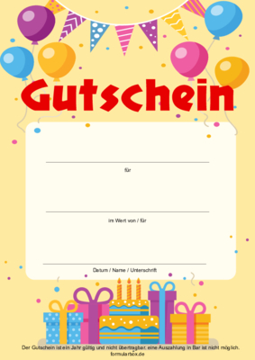 Gutscheine: Gutschein zum Geburtstag, Geschenke. PDF Datei