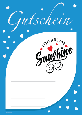 Gutscheine: Gutschein 'You are my Sunshine', Blau. PDF Datei