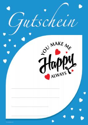 Gutscheine: Gutschein 'You make me Happy', Blau. PDF Datei