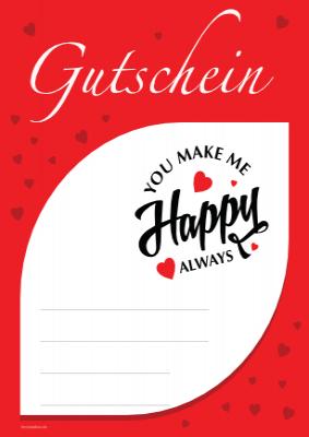 Gutscheine: Gutschein 'You make me Happy', Rot. PDF Datei