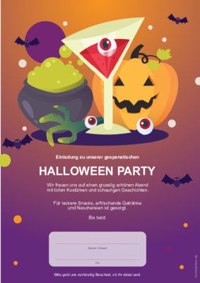 Einladung zur Halloween-Party, Cocktail Einladungskarte zur Halloween-Party. Karte mit Cocktail. Vorlage zum Ausdrucken ...