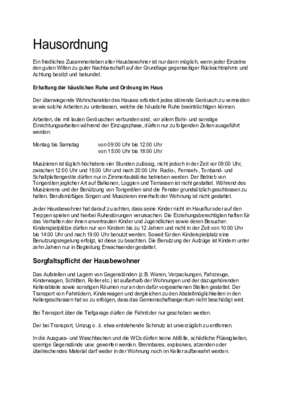 Formular, Vordruck: Hausordnung für Mehrfamilien-Wohnhäuser. Zum Beispiel in einer WEG.