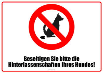 Schilder, Tafeln: Verbotsschild, kein Hundeklo (Beseitigen). PDF Datei
