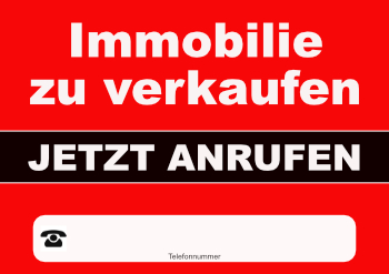 Plakat Immobilie zu verkaufen, jetzt anrufen - XXL-Plakat Immobilien-Plakat Immobilie zu verkaufen, jetzt anrufen im Querformat. Schild für Makler und Verkäufer.