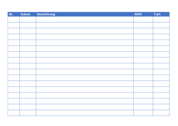 Organisieren, Planen: Inventarliste Tiefkühlware (Word). DOC Datei