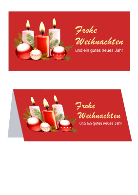 Grußkarten: Weihnachtskarte mit Kerzen und Kugeln, mitte. PDF Datei