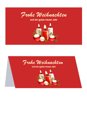 Grußkarten: Weihnachtskarte mit Kerzen und Kugeln, links. PDF Datei