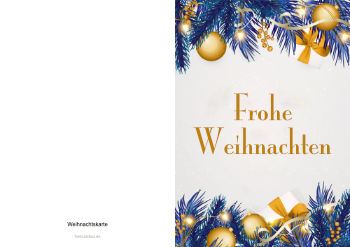 Grußkarten: Weihnachtskarte Foto 'Blaue Tanne mit goldenen Kugeln'. PDF Datei