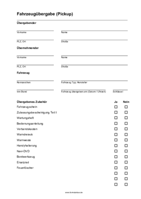 Fahrzeuge, Boote: Fahrzeugübergabe (Pickup). PDF Datei