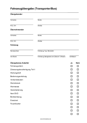 Fahrzeuge, Boote: Fahrzeugübergabe (Transporter, Bus). PDF Datei