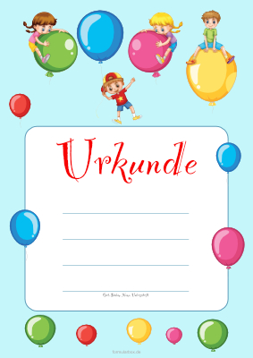 Urkunden Kinder: Kinder Urkunde 'Kinder mit Ballons'. PDF Datei