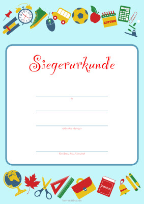 Kinder Siegerurkunde Kinder, lernen Sieger Kinderurkunde Kinder, lernen. Blaue Urkundenvorlage im DIN-A4 Hochformat zum Ausdrucken.