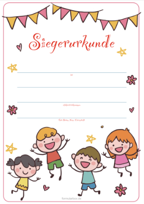 Kinder Siegerurkunde lachende Kinder Sieger Kinderurkunde lachende Kinder. Lustige Urkundenvorlage im DIN-A4 Hochformat zum Ausdrucken.