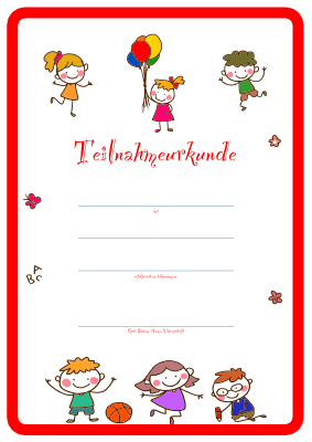 Urkunden Kinder: Kinder Teilnahmeurkunde 'spielende Kinder'. PDF Datei