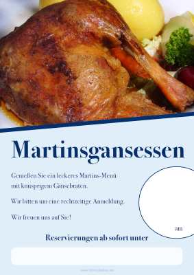 Gastronomie, Hotel: Restaurant Plakat Martinsgans-Essen (Blau). PDF Datei