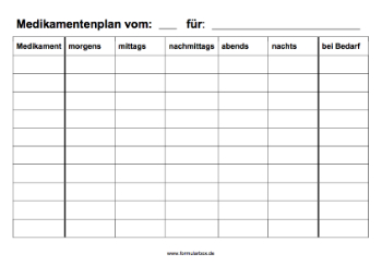 Medikamentenplan | Pdf-Vorlage zum Ausdrucken