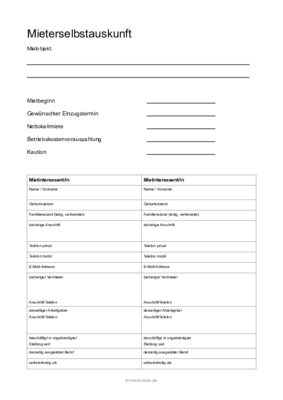 Immobilien: Selbstauskunft Mietinteressenten (PDF). PDF Datei