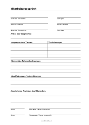 Dokumentation Mitarbeitergesprach Pdf Vorlage Zum Ausdrucken