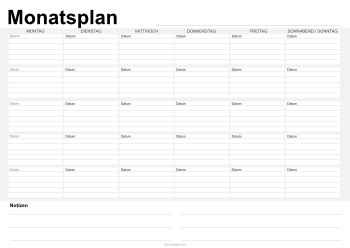 Organisieren, Planen: Monatsplan, Montag bis Sonntag. PDF Datei