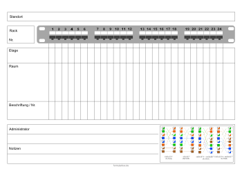 Patchfeld Belegungsplan mit Klemmbelegung (PDF) Formular, Vordruck: Port-Belegungsplan für ein Patchfeld, Switch, Verteiler. Bis 24 Ports mit Klemmbelegung.