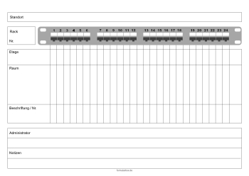Patchfeld Belegungsplan (PDF) Formular, Vordruck: Port-Belegungsplan für ein Patchfeld, Switch, Verteiler bis 24 Ports.