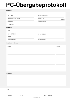 Pc Ubergabeprotokoll Ii Pdf Vorlage Zum Ausdrucken