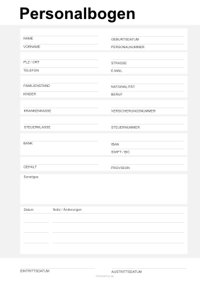 Personal, Bewerber: Personalbogen. PDF Datei
