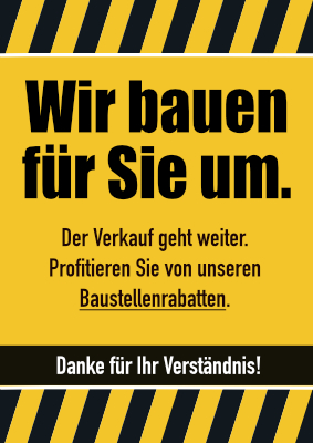 POS, Werbung: Plakat Umbau, Baustellenrabatt (Gelb). PDF Datei