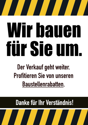 POS, Werbung: Plakat Umbau, Baustellenrabatt (Weiß). PDF Datei