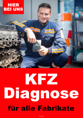 Plakat KFZ-Diagnose - XXL-Plakat Werkstatt-Plakat KFZ-Diagnose. Für die KFZ-Werkstatt. DIN A1 bis DIN A4.