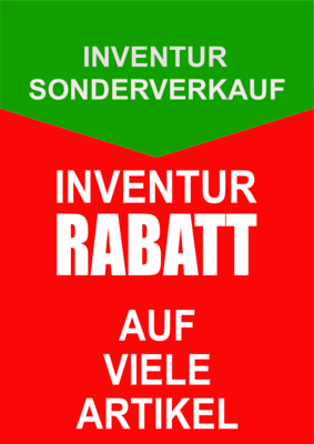 XXL Werbeplakat 25% Inventur Rabatt. Werbe-Schild für Gewerbe und Handel. Plakat Inventur-Rabatt als PDF Datei