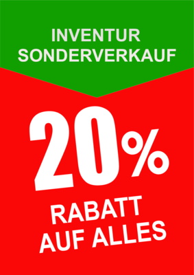 POS, Werbung: Plakat 20% Inventur Rabatt. PDF Datei