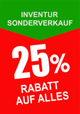 POS, Werbung: Plakat 25% Inventur Rabatt. PDF Datei